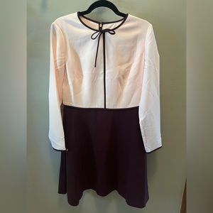 Ted Baker Two-Tone Cream and Deep Purple Long Sleeve Dress